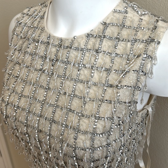 Mac Duggal NWT Sleeveless High Neck Beaded Midi Sheath 8 Nude Ivory Dress New - Picture 7 of 11